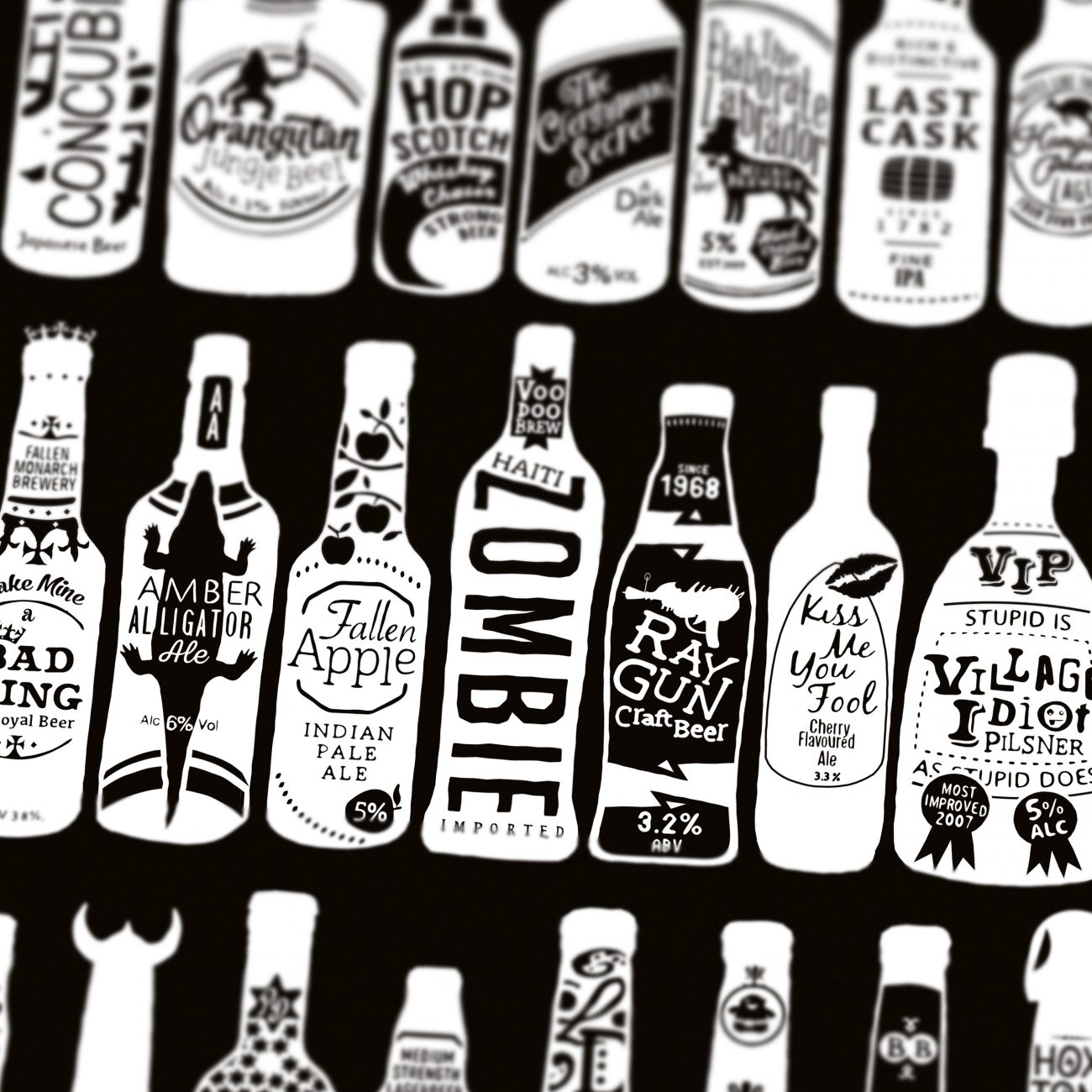typographic bottles of beer