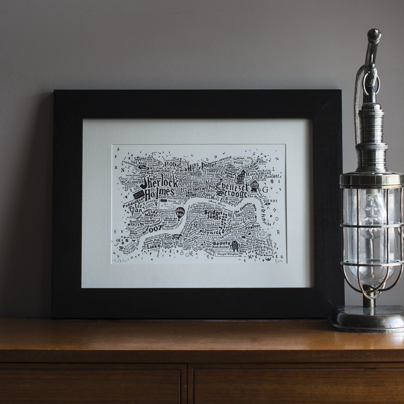 graphic map of london in a frame